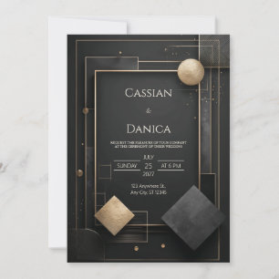 Modern Black and Gold Geometric Wedding Invitation