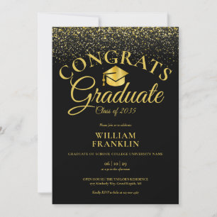 Modern Black And Gold Glitter Graduation Party Invitation