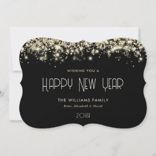 Modern Black and Gold Glitter Happy New Year Card