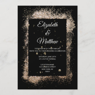 Modern Black and Gold Glitter Minimalist Wedding Invitation