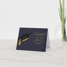 Modern Black and Gold Graduation Card with a Cap