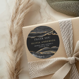 Modern Black and gold Graduation favour thank you Classic Round Sticker