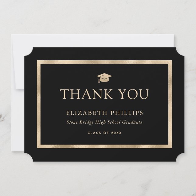 Modern Black and Gold Graduation Thank You Card (Front)