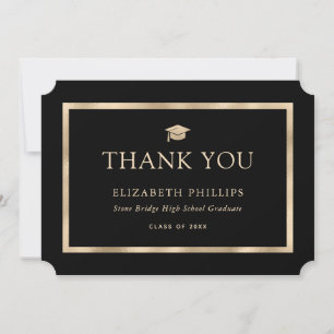 Modern Black and Gold Graduation Thank You Card