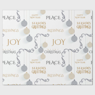 Modern Black and Gold Holiday Messages  Wrapping Paper