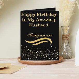 Modern Black and Gold Husband Birthday card 
