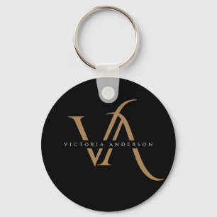 Modern Black and Gold Initials Elegant Monogrammed Key Ring