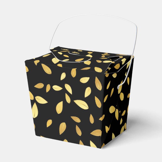 Modern Black and Gold Leaves Illustrated Pattern Favour Box (Front Side)