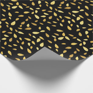 Modern Black and Gold Leaves Illustrated Pattern Wrapping Paper