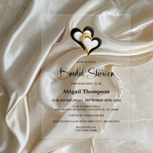 Modern Black and Gold Love Hearts Bridal Shower Acrylic Invitations