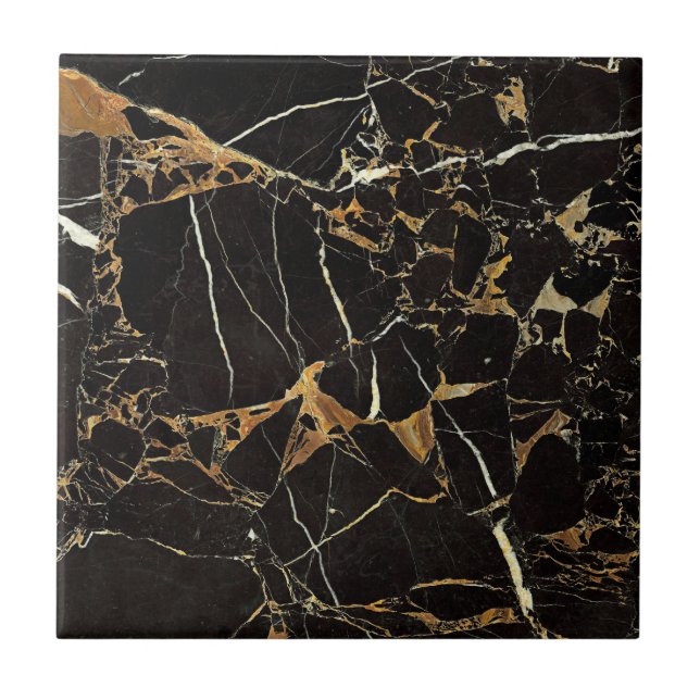 Modern Black and Gold Marble | Custom Ceramic Tile (Front)