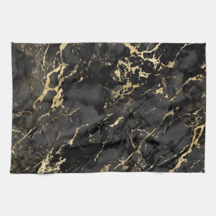 Modern Black and Gold Marble Pattern Tea Towel