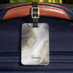 Modern Black and Gold Marbled Luggage Tag