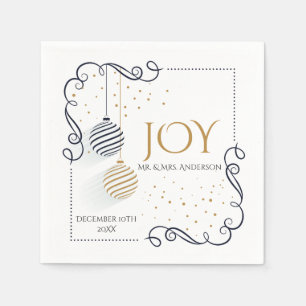 Modern Black and Gold Minimal Holiday Baubles Napkin