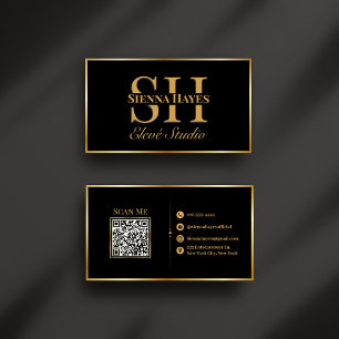 Modern Black and Gold Monogram Business Card