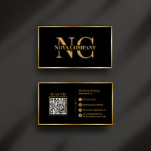 Modern Black and Gold Monogram Business Card