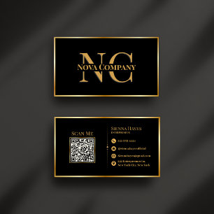 Modern Black and Gold Monogram Business Card