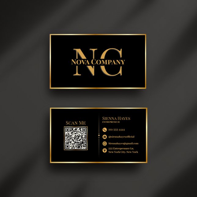 Modern Black and Gold Monogram Business Card (Creator Uploaded)
