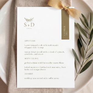 Modern Black and Gold Monogrammed Wedding Menu