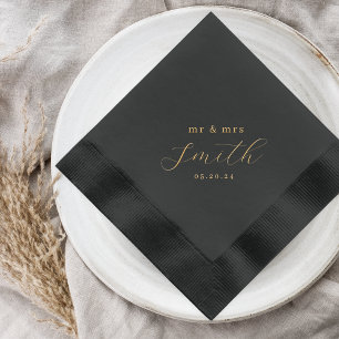 Modern Black and Gold Mr. Mrs. Wedding Foil Napkins