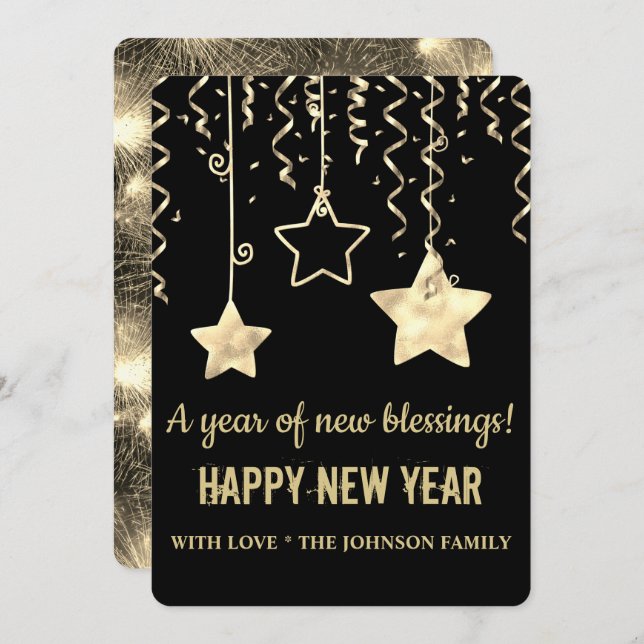 Modern Black And Gold New Year Holiday Card (Front/Back)