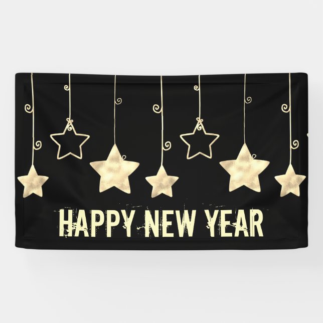 Modern Black And Gold New Years Eve Party Banner (Horizontal)