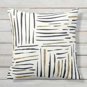 Modern Black and Gold Outdoor Throw Pillow