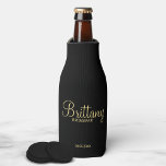 Modern Black and Gold Personalised Bridesmaids Bottle Cooler<br><div class="desc">Modern Black and White Personalised Bridesmaids Gifts featuring personalised bridesmaid's name in gold modern script font style with title and wedding date in modern sans serif font style on black background. Also perfect for Maid of Honour, Flower Girl, Mother of the Bride and more. Please Note: The foil details are...</div>