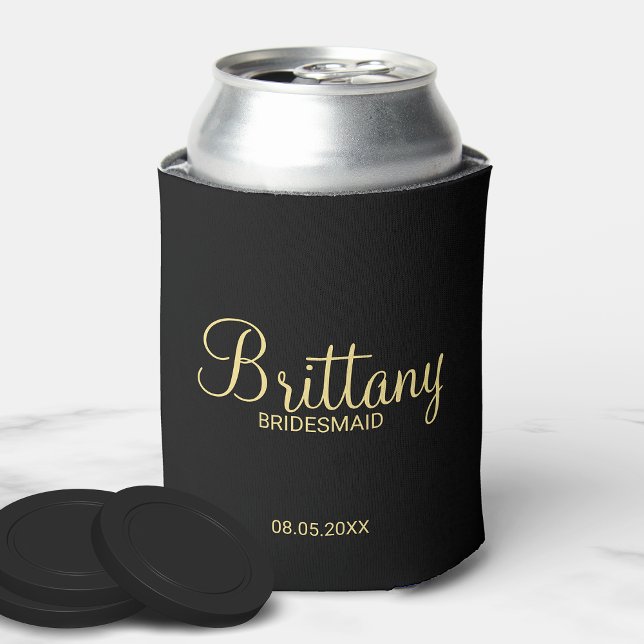 Modern Black and Gold Personalised Bridesmaids Can Cooler (Creator Uploaded)