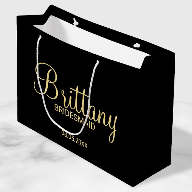 Modern Black and Gold Personalised Bridesmaids Large Gift Bag (Creator Uploaded)