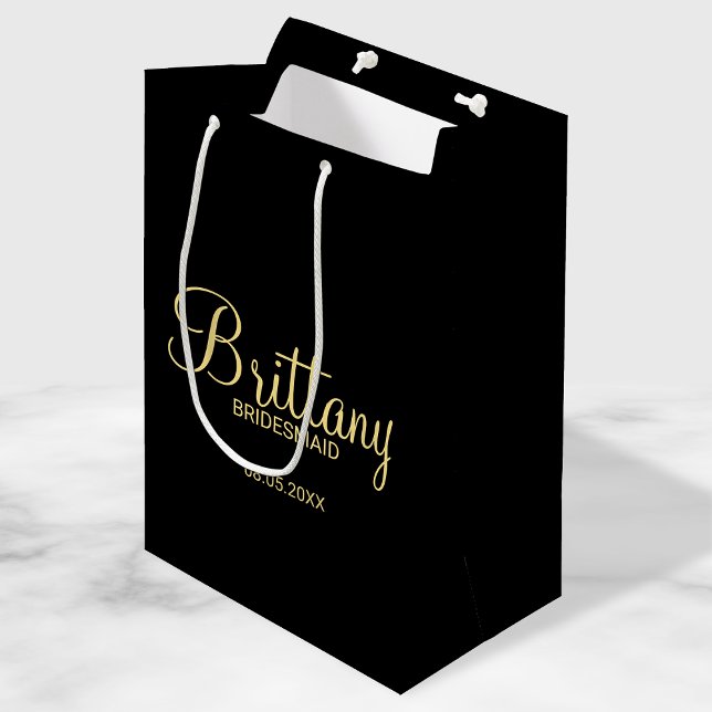 Modern Black and Gold Personalised Bridesmaids Medium Gift Bag (Creator Uploaded)