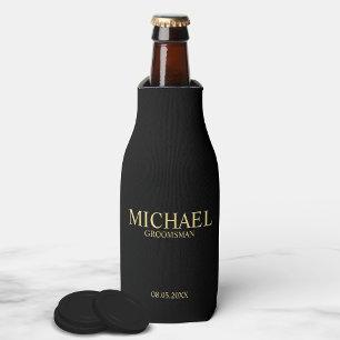 Modern Black and Gold Personalised Groomsman Bottle Cooler