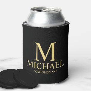 Modern Black and Gold Personalised Groomsman Can Cooler
