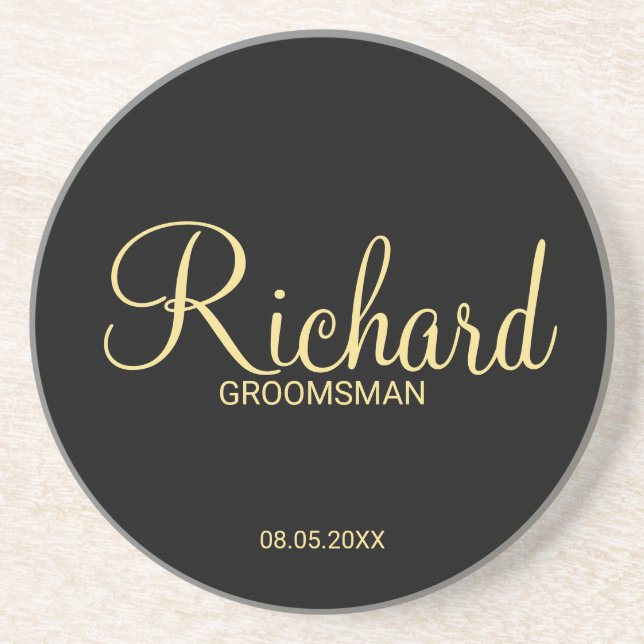 Modern Black and Gold Personalised Groomsman Coaster (Front)