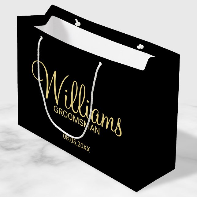 Modern Black and Gold Personalised Groomsman Large Gift Bag (Creator Uploaded)