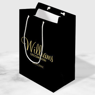 Modern Black and Gold Personalised Groomsman Medium Gift Bag