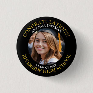 Modern Black and Gold Photo Graduation 3 Cm Round Badge
