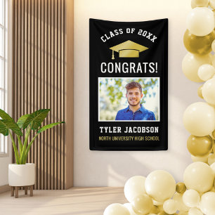 Modern Black and Gold Photo Graduation Party Banner