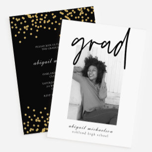 Modern Black and Gold Photo Graduation Party Invitation