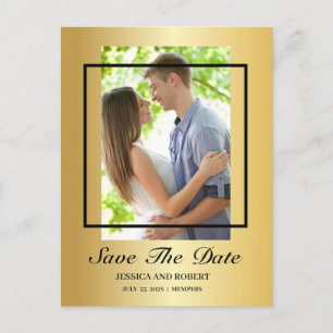 Modern Black And Gold Photo Save The Date  Invitat Postcard