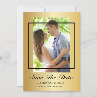 Modern Black And Gold Photo Save The Date  Invitation