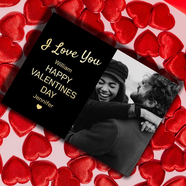 Modern Black And Gold Photo Valentines Day  Foil Holiday Card (Creator Uploaded)