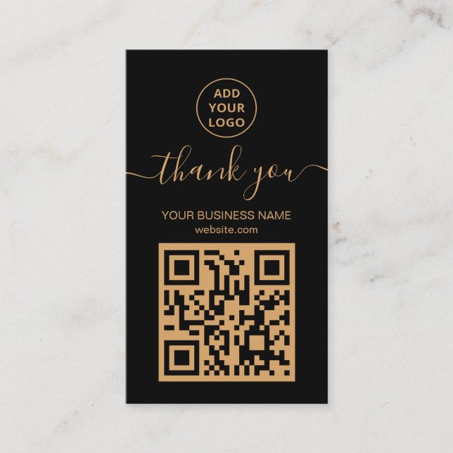 Modern Black And Gold QR code Order thank you  Business Card (Front)