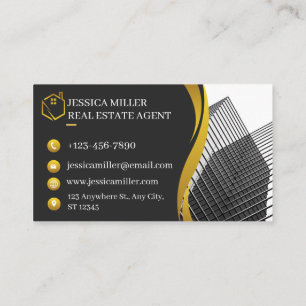 Modern Black and Gold Real Estate Agent Business Card
