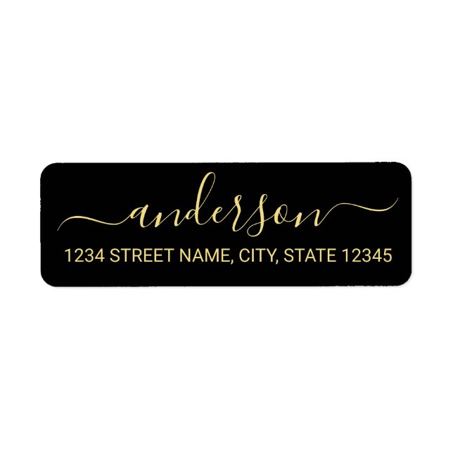 Modern Black and Gold Script Return Address Label (Front)