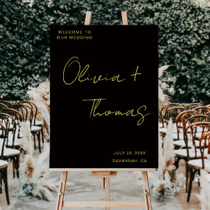 Modern Black and Gold Script Wedding Welcome Sign