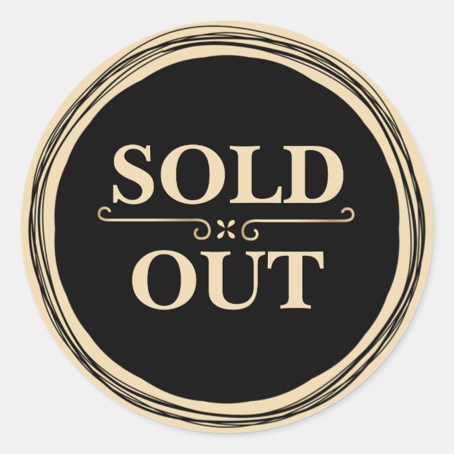 Modern Black and Gold Sold Out  Classic Round Sticker (Front)