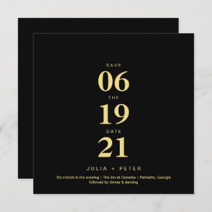 Modern Black and Gold Square Save The Date Wedding Invitation