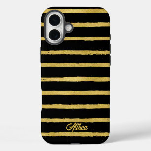 Modern Black and Gold Striped  iPhone 16 Plus Case