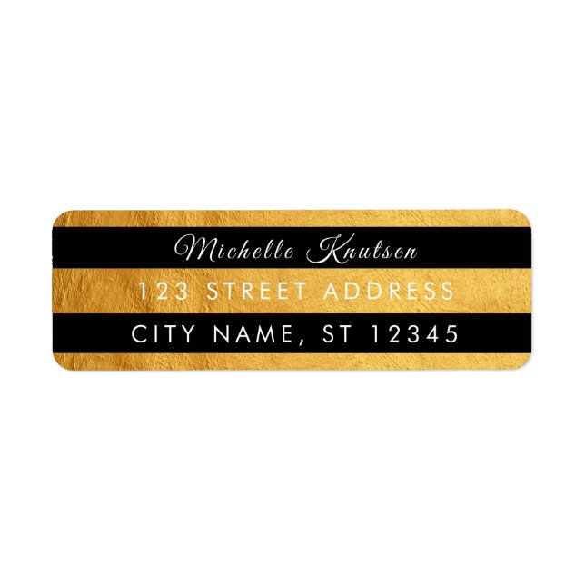 Modern Black and Gold Stripes Address Labels   (Front)